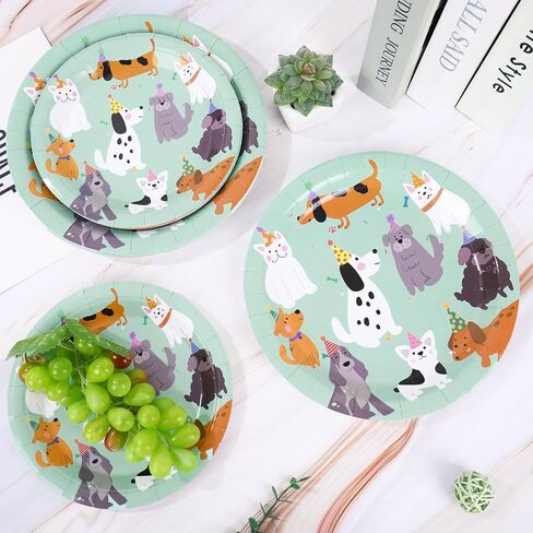Christmas Paper Plate 9" & 7" Pink Dog Theme Plates Cute Cartoon Puppy Disposable Dinner Plates for Xmas Animal Pet Party Table Decor Supplies, 30 Pcs in Saudi Arabia