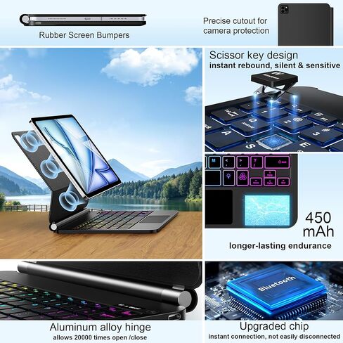 حافظة لوحة مفاتيح لجهاز iPad 10.2 الجيل التاسع/الثامن/السابع، حافظة iPad لاسلكية بإضاءة خلفية 7 ألوان قابلة للإزالة مع حامل أقلام - حافظة iPad الجيل التاسع/الثامن/السابع مع لوحة مفاتيح، in Saudi Arabia