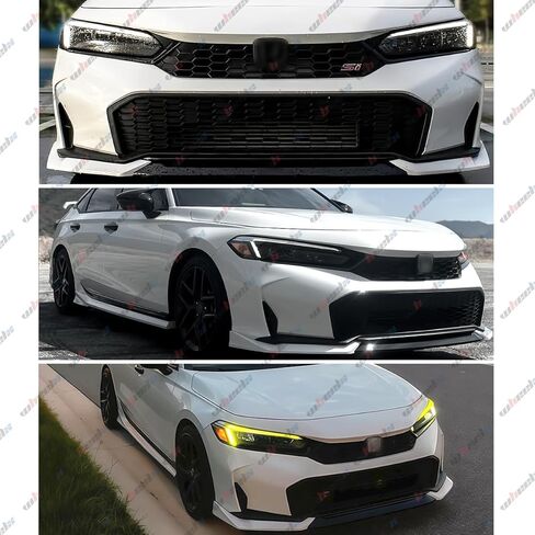 الشفة الأمامية متوافقة مع Honda Civic Sedan & Hatchback 2025 2026، طقم الجسم الفاصل لسد الهواء الأمامي (أسود لامع + أبيض) in Kuwait