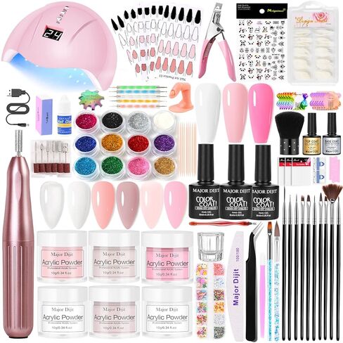 Acrylic Nail Kit,Acrylic Powder Set,Electric Nail Drill Set Polish Pen File Kit, Nail Lamp Manicure Dryer Lamp, Acrylic Nail 3D Art Manicure Supplies for beginners with everything in Kuwait