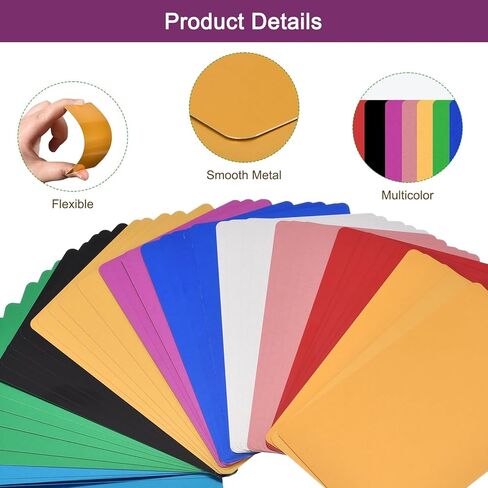 MECCANIXITY 55 قطعة من بطاقات الأعمال المعدنية الفارغة، بسمك 1/64 بوصة، بسمك 3.4 × 2 بوصة، مواد نقش بالليزر من الألومنيوم متعدد الألوان، بطاقات فريدة لبطاقات الاسم والائتمان وعلامات الأمتعة in Saudi Arabia