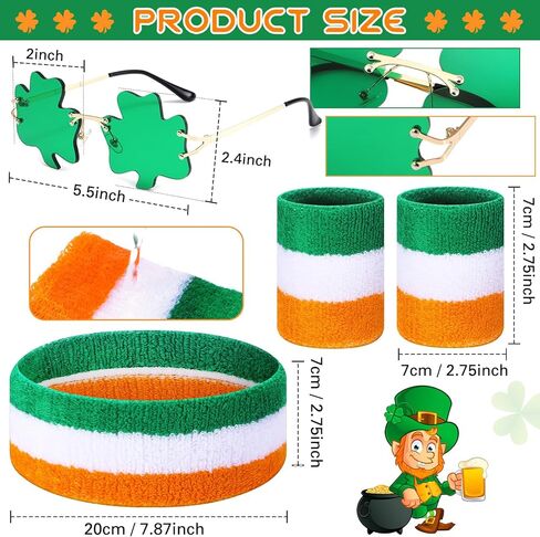 Chunful 5 Pcs St. Patrick's Day Accessory Set Shamrock Fanny Pack Clover Waist Bag with 4 Drink Holder Festive Adjustable Suspender Sweatband Set Headband Wristband for St. Patrick's Day Party Outfit in Saudi Arabia