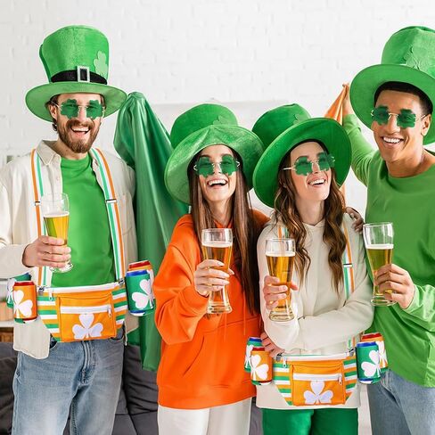 Chunful 5 Pcs St. Patrick's Day Accessory Set Shamrock Fanny Pack Clover Waist Bag with 4 Drink Holder Festive Adjustable Suspender Sweatband Set Headband Wristband for St. Patrick's Day Party Outfit in Saudi Arabia