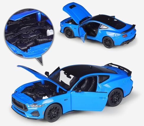 1:25 Scale Diecast Model Car Compatible with Welly 2024 Ford Mustang GT Blue with Black Roof 24123W in Saudi Arabia
