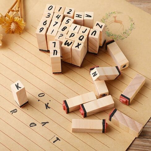 40 Pcs Small Wooden Rubber Stamps Letter Alphabet Number Symbol for DIY Craft Card Photo Album Scrapbook Journal (Font A in Saudi Arabia