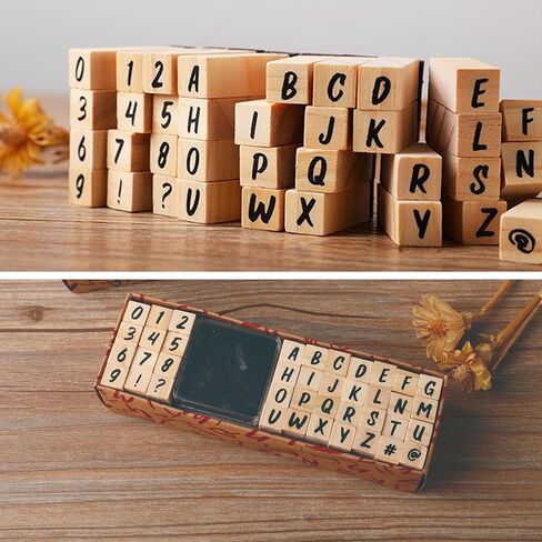 40 Pcs Small Wooden Rubber Stamps Letter Alphabet Number Symbol for DIY Craft Card Photo Album Scrapbook Journal (Font A in Saudi Arabia