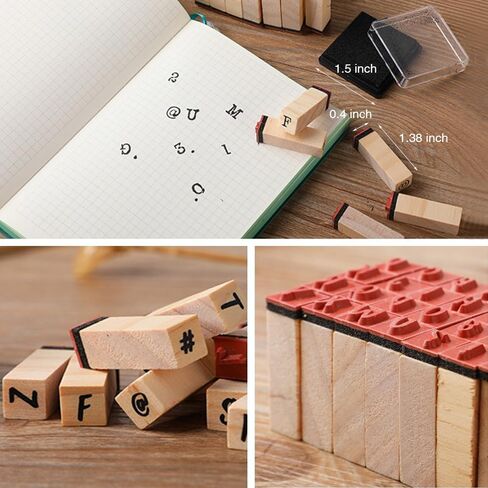 40 Pcs Small Wooden Rubber Stamps Letter Alphabet Number Symbol for DIY Craft Card Photo Album Scrapbook Journal (Font A in Saudi Arabia