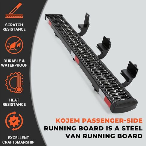 Kojem Side Step متوافق مع 2015-2025 Ford Transit 150/250/350 قبضة خطوة الباب المنزلق مجموعة لوحة الجري Cargo Van Step الفولاذ المطلي بمسحوق أسود - جانب الركاب in Saudi Arabia