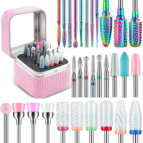 Depvko 30Pcs Nail Drill Bits,3/32 Inch Ceramic Drill Bits for Nails Sets Acrylic, Diamond Cuticle Efile Carbide Remover Bits for Home Salon Acrylic Gel Nail Manicure Pedicure Tools(Come with 3 Cases) in Kuwait