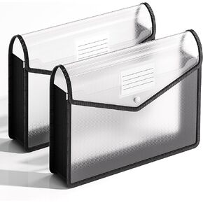 2 حزمة من مجلدات الملفات البلاستيكية القابلة للتوسيع، أظرف شفافة مع إغلاق سريع، مقاس مناسب للحرف/A4 للمدرسة/المكتب/المنزل/المستشفى، بدون فواصل، سعة كبيرة (أسود) in Kuwait