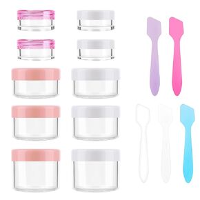 Accmor 10 Pieces Makeup Travel Containers with Lids 3/5/ 10/15/ 20 Gram Size Cosmetic Jars with 5 Pieces Mini Spatulas for Gift(random color) in Kuwait