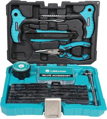 Libraton Tire Repair Kit, 78PCS Tire Plug Kit Heavy Duty Professional Repair Tools to Fix Punctures and Plug Patch Flats, Tubeless Tire Patch Kit for Car, Motorcycle, ATV, SUV, Truck, Tractor, Trailer in Saudi Arabia