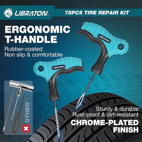 Libraton Tire Repair Kit, 78PCS Tire Plug Kit Heavy Duty Professional Repair Tools to Fix Punctures and Plug Patch Flats, Tubeless Tire Patch Kit for Car, Motorcycle, ATV, SUV, Truck, Tractor, Trailer in Saudi Arabia