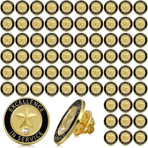 Crowye 72 Pcs Employee of The Month Lapel Pin Bulk Recognition Appreciation Gifts Employee Star Gold Plated Enamel Award for Employees Staff Team Volunteer Nurse Teacher(Excellence in Service) in Saudi Arabia