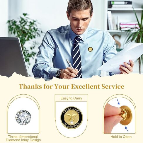 Crowye 72 Pcs Employee of The Month Lapel Pin Bulk Recognition Appreciation Gifts Employee Star Gold Plated Enamel Award for Employees Staff Team Volunteer Nurse Teacher(Excellence in Service) in Saudi Arabia