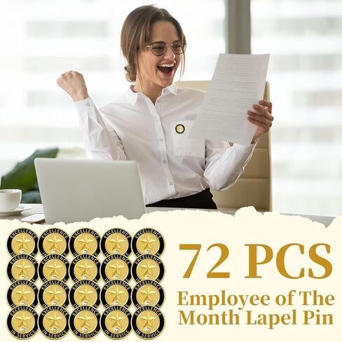 Crowye 72 Pcs Employee of The Month Lapel Pin Bulk Recognition Appreciation Gifts Employee Star Gold Plated Enamel Award for Employees Staff Team Volunteer Nurse Teacher(Excellence in Service) in Saudi Arabia