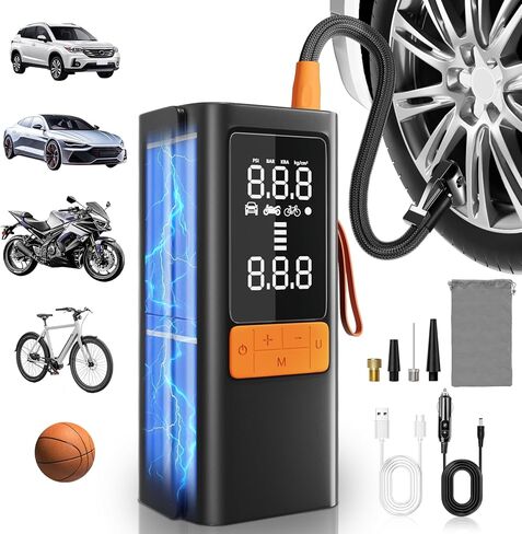 Tire Inflator Portable Air Compressor, 150 PSI Air Pump for Car Tires, Bike Tire Pump with Digital Pressure Gauge, LED Light & Auto Shut-Off – Portable Tire Inflator for Car, Motorcycle, Bike, Balls in Saudi Arabia