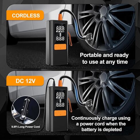 Tire Inflator Portable Air Compressor, 150 PSI Air Pump for Car Tires, Bike Tire Pump with Digital Pressure Gauge, LED Light & Auto Shut-Off – Portable Tire Inflator for Car, Motorcycle, Bike, Balls in Saudi Arabia