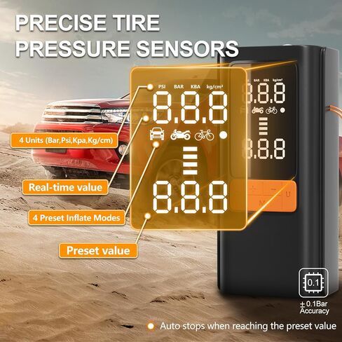 Tire Inflator Portable Air Compressor, 150 PSI Air Pump for Car Tires, Bike Tire Pump with Digital Pressure Gauge, LED Light & Auto Shut-Off – Portable Tire Inflator for Car, Motorcycle, Bike, Balls in Saudi Arabia