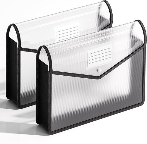 2 حزمة من مجلدات الملفات البلاستيكية القابلة للتوسيع، أظرف شفافة مع إغلاق سريع، مقاس مناسب للحرف/A4 للمدرسة/المكتب/المنزل/المستشفى، بدون فواصل، سعة كبيرة (أسود) in Kuwait