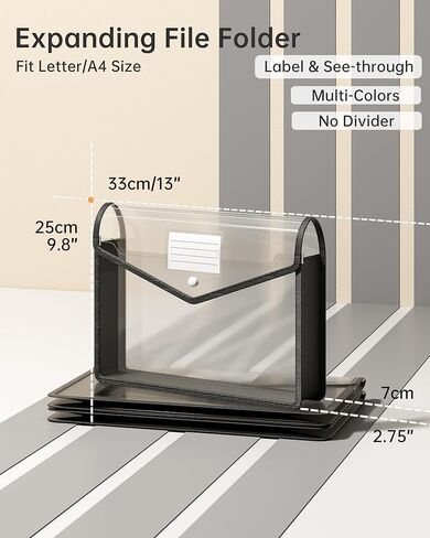 2 حزمة من مجلدات الملفات البلاستيكية القابلة للتوسيع، أظرف شفافة مع إغلاق سريع، مقاس مناسب للحرف/A4 للمدرسة/المكتب/المنزل/المستشفى، بدون فواصل، سعة كبيرة (أسود) in Kuwait