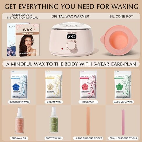 مجموعة كوتامو الرقمية لتسخين الشمع لإزالة الشعر، مجموعة إزالة الشعر بالشمع للنساء الحساسة في المنزل من شعر برازيلي للوجه مع 4 تركيبات خرزات شمع صلبة تستهدف أنواع مختلفة من الشعر in Kuwait