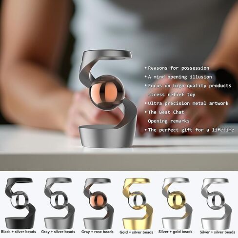 Gravity Defying Kinetic Desk Toy, Desk Spinning Toys for, Kinetic Desk Toys, Stress Relieving Optical Illusion Toys, Perfect for Party Gifts, Car Ornaments, Office DéCor. (Gray + Rose Beads) in Saudi Arabia