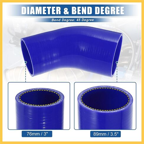 45 Degree 3 Inch to 3.5 Inch ID 4Ply Car Elbow Reducer Silicone Hose Coupler Intercooler Tube Intake Piping Blue 76-89mm Auto Replacement Parts in Saudi Arabia