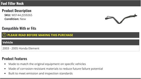Gas Fuel Filler Neck - Compatible with 2003-2005 Honda Element in Saudi Arabia