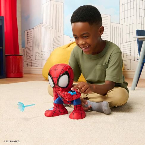 Marvel Spidey and His Amazing Friends Amazing Flip Spidey - قطيفة متحركة مقاس 12 بوصة مع أضواء وأصوات وقاذفة سهام على شبكة الإنترنت in Saudi Arabia