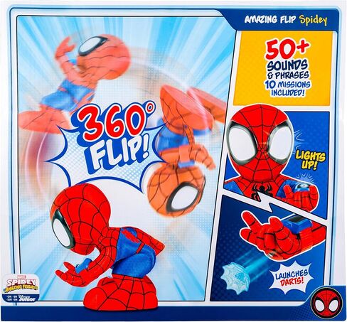 Marvel Spidey and His Amazing Friends Amazing Flip Spidey - قطيفة متحركة مقاس 12 بوصة مع أضواء وأصوات وقاذفة سهام على شبكة الإنترنت in Saudi Arabia