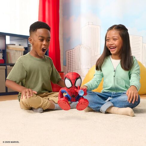 Marvel Spidey and His Amazing Friends Amazing Flip Spidey - قطيفة متحركة مقاس 12 بوصة مع أضواء وأصوات وقاذفة سهام على شبكة الإنترنت in Saudi Arabia