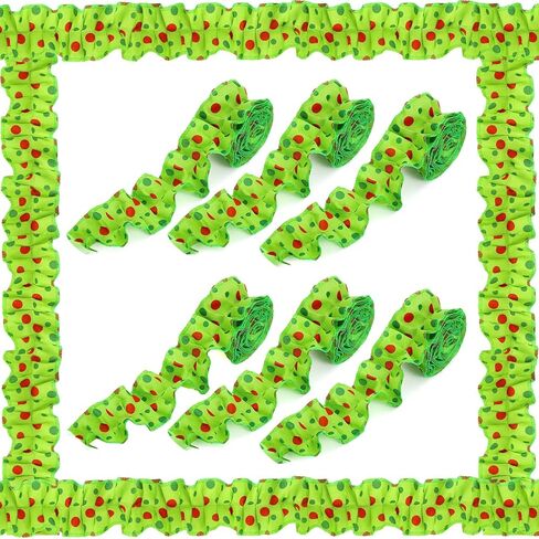 Whaline 6 Rolls Christmas Ruffled Bulletin Board Borders Fabric Bulletin Border Red Green Polka Dot Trim Border Roll for Xmas School Classroom DIY Crafts Supplies in Saudi Arabia