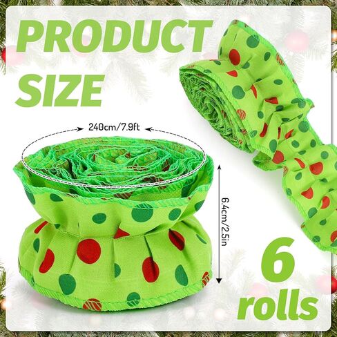 Whaline 6 Rolls Christmas Ruffled Bulletin Board Borders Fabric Bulletin Border Red Green Polka Dot Trim Border Roll for Xmas School Classroom DIY Crafts Supplies in Saudi Arabia