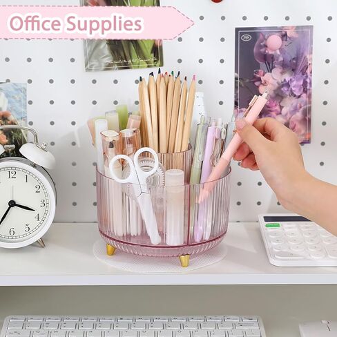 SKYDUE Rotating Pencil Pen Holder, Pen Organizer with 5 Slots - Aesthetic Desk Organizer and Accessories for School, Home, Office Supplies, Clear Tawny in Saudi Arabia