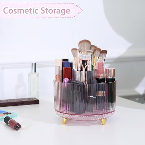 SKYDUE Rotating Pencil Pen Holder, Pen Organizer with 5 Slots - Aesthetic Desk Organizer and Accessories for School, Home, Office Supplies, Clear Tawny in Saudi Arabia