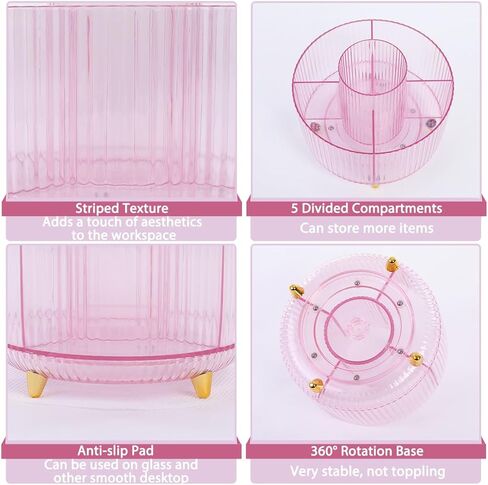 SKYDUE Rotating Pencil Pen Holder, Pen Organizer with 5 Slots - Aesthetic Desk Organizer and Accessories for School, Home, Office Supplies, Clear Tawny in Saudi Arabia