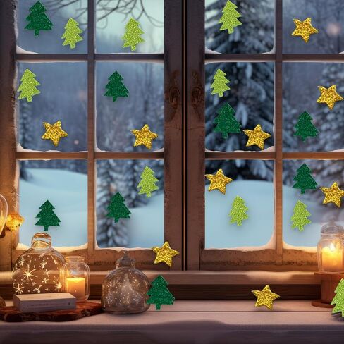 Glitter Foam Stickers Green Christmas Tree Self-Adhesive Decals, DIY Crafts for Winter Home School Office Decoration 100 pcs in Saudi Arabia