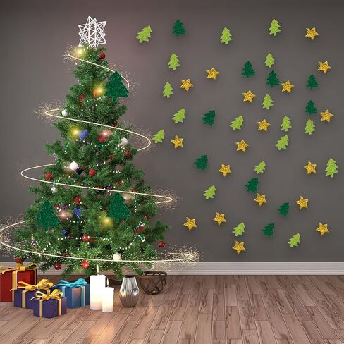 Glitter Foam Stickers Green Christmas Tree Self-Adhesive Decals, DIY Crafts for Winter Home School Office Decoration 100 pcs in Saudi Arabia