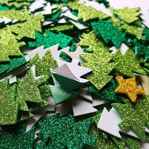Glitter Foam Stickers Green Christmas Tree Self-Adhesive Decals, DIY Crafts for Winter Home School Office Decoration 100 pcs in Saudi Arabia