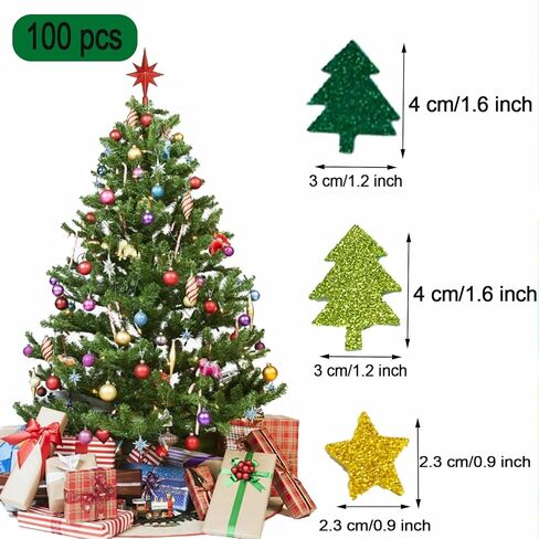 Glitter Foam Stickers Green Christmas Tree Self-Adhesive Decals, DIY Crafts for Winter Home School Office Decoration 100 pcs in Saudi Arabia