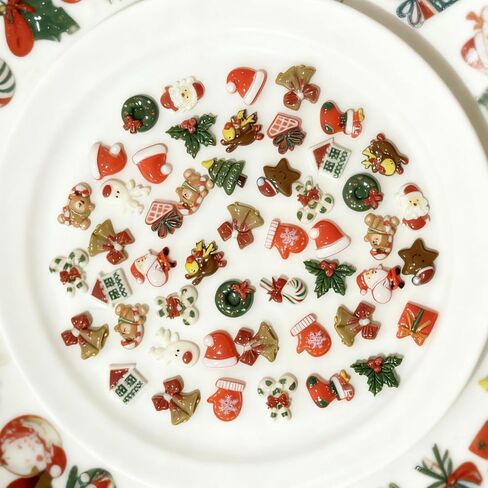 50pcs Mini Christmas Figurines Slime Charms Flatback Assorted Craft Ornaments Santa Snowman Tree Bell Resin Decoration for DIY Craft Making in Saudi Arabia