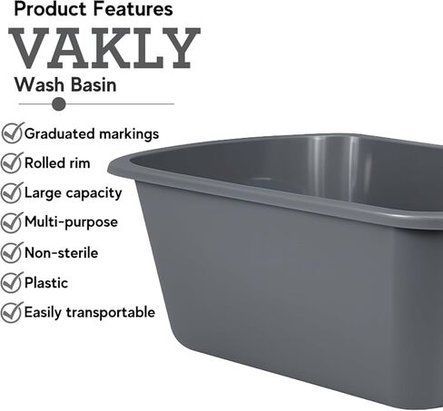 Wash Basins – Rectangular Plastic Hospital Bedside Soaking Tub [1 Pack] Small 7 Quart Graduated Bucket - Portable Washbasin for Washing, Cleaning, Foot Bath, Washing Dishes, Face Cleansing Bowl in Kuwait