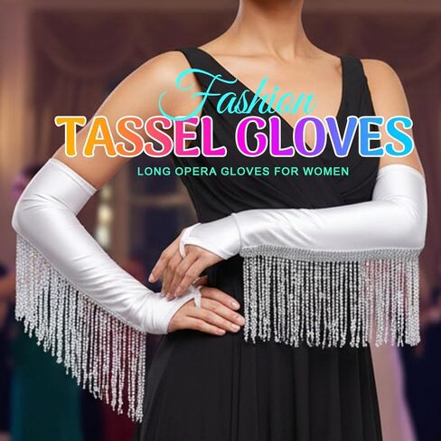 CASDRE Long Fingerless Satin Gloves Sequin Tassel Bridal Gloves Elbow Length 1920s Opera Cosplay Gloves for Women and Girls in Saudi Arabia