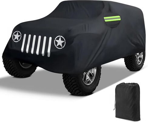 Waterproof Car Cover for Jeep Wrangler 4 Door 2006-2025 JK JL TJ YJ CJ Waterproof Sun Rain Snow Protection with Driver Door Zipper (Black Fit for Jeep Wrangler 4 Door, Custom Fit for Jeep Wrangler) in Saudi Arabia