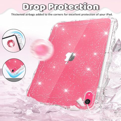 حافظة Rantice iPad Air الجيل الخامس/الرابع مع واقي شاشة (2022/2020)، حافظة iPad Air مقاس 10.9 بوصة مع حامل أقلام، حافظة رفيعة مقاومة للصدمات مع مسند للأطفال البنات، لمعان شفاف in Kuwait