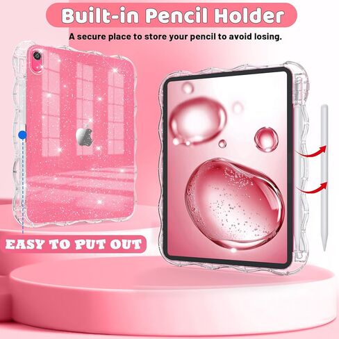 حافظة Rantice iPad Air الجيل الخامس/الرابع مع واقي شاشة (2022/2020)، حافظة iPad Air مقاس 10.9 بوصة مع حامل أقلام، حافظة رفيعة مقاومة للصدمات مع مسند للأطفال البنات، لمعان شفاف in Kuwait