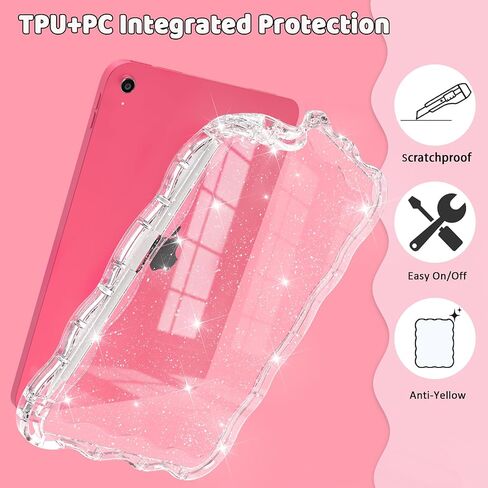 حافظة Rantice iPad Air الجيل الخامس/الرابع مع واقي شاشة (2022/2020)، حافظة iPad Air مقاس 10.9 بوصة مع حامل أقلام، حافظة رفيعة مقاومة للصدمات مع مسند للأطفال البنات، لمعان شفاف in Kuwait