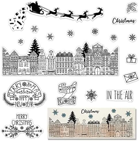 Christmas Clear Stamps for Card Making Decorative Xmas Theme City House Background Transparent Silicone Stamps for DIY Scrapbooking Supplies Embossing Paper Card Album Decoration Craft in Saudi Arabia