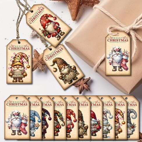 20 Vintage Holiday Gift Tags with String and Santa Claus Snowman Labels Christmas Hanging Crafts Tags Ornaments for Christmas Gift Wrapping and Home Decor (2.7'' x 1.5'') in Saudi Arabia